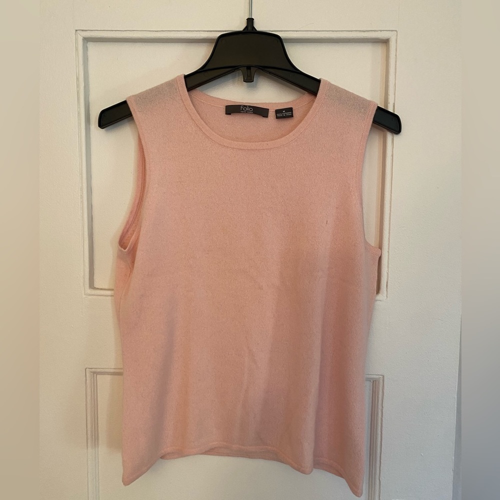 Folio New York Pink Cashmere Sleeveless Sweater Flaw Size M